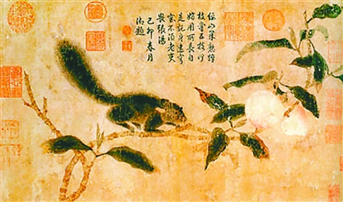 以桃入画《桃枝松鼠图圈》