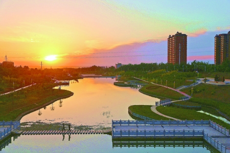 夏县白沙河公园景色成为一张亮丽的城市名片
