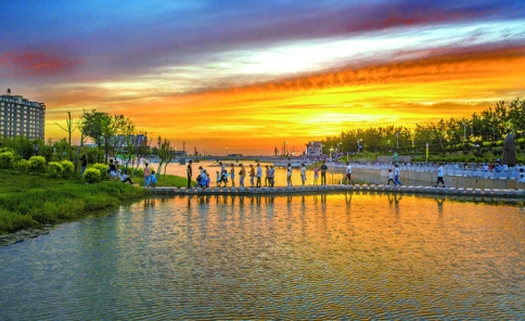 夏县白沙河湿地公园夕阳美景
