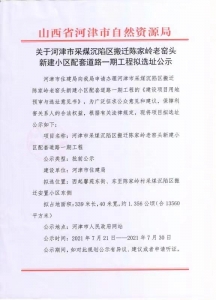 河津市采煤沉陷区搬迁陈家岭老窑头新建小区配套道路拟选址公告