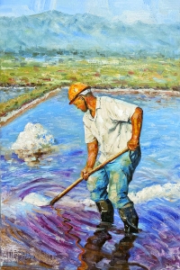 油画《采盐人》_张刚讲好盐湖故事