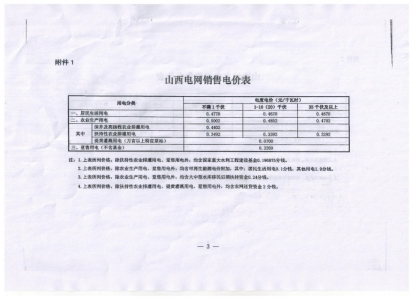 山西电网销售电价表