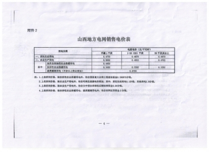 山西电网销售电价表